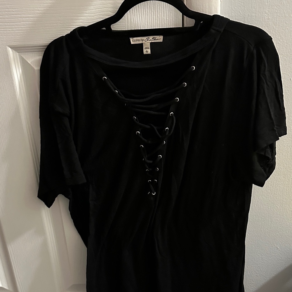 Express Black Lace-Up Short Sleeve Tee